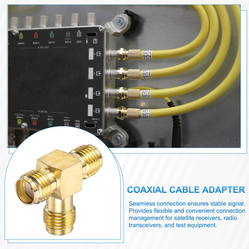 MECCANIXITY 5Pcs 3 Way SMA Splitter Adapter SMA Female to Dual Female Adapter Converter 50 Ohm for Antennas, Signal Monitoring, Test Bench, Router, Car Navigation, Gold