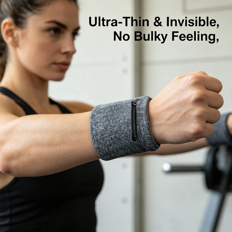 Wrist Wallet for Women Men, Wristband with Zipper Pouch Purse for Running, Walking, Hiking, Jogging, Travel, Events, Spandex Sweatband Wallet for Keys, Cash, Cards, Napkin