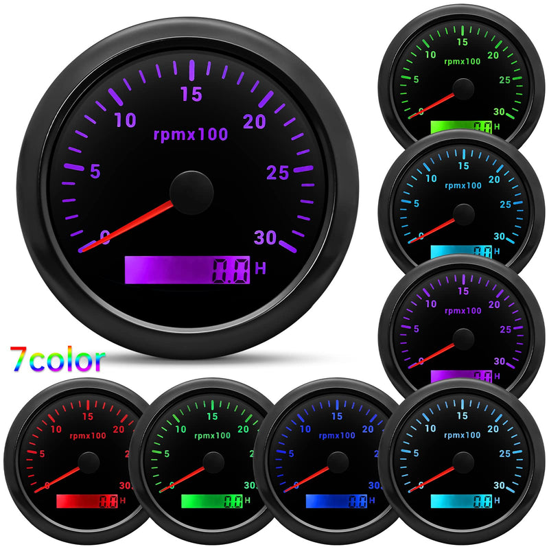 ARTILAURA Tachometer Boat Tacometro 85mm 3-3/8" 3000 RPM Gauge 7 Color Waterproof for Marine Car AUTO Truck 9-32V (Black) Black