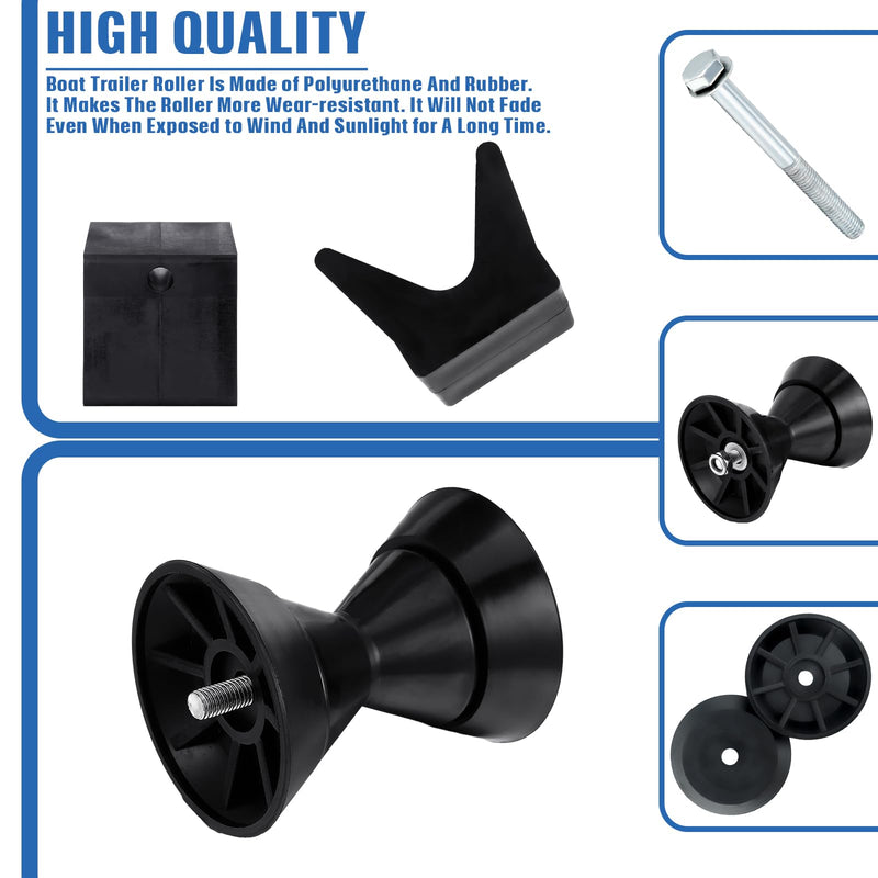 DaisyInner 2 Pcs 3” Boat Trailer Roller Rubber Bow Set 3" Boat Trailer Roller Assembly with End Bells 1/2" Shaft, V Style Bow Stop Fits 3" Bracket with 1/2" Shaft Black