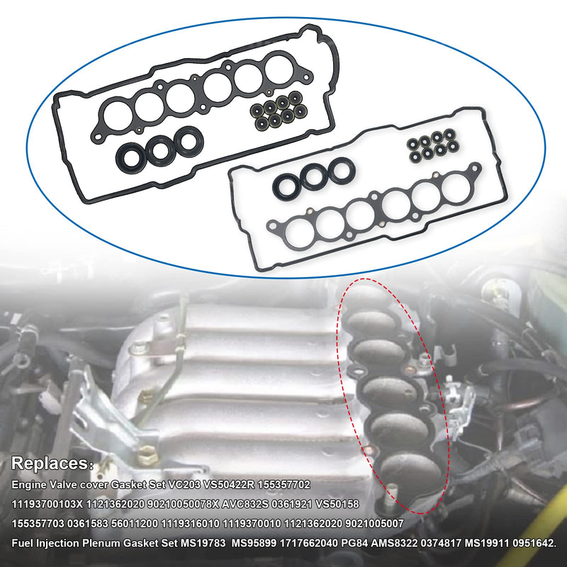 Engine Cylinder Valve Cover Gasket Set Fits Toyota 3.4 V6 5vz-fe 1996-2002 4Runner 1995-1998 T100 1995-2004 Tacoma 2000-2004 Tundra Replaces VS50422R MS95899