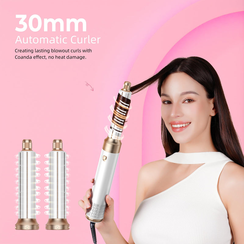 MogaWave Airbrush Pro Hair Styler 6 in 1 Air Styler with 1000W Hair Dryer, Blow Dry Hair Brush, Air Curler, Multi Hair Stylers for Drying and Styling Straightening Volumizing Curling Sleeking White