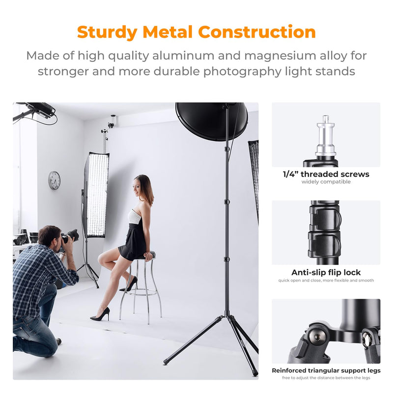 K&F Concept 79 inch/2.01m Light Stand, Studio Photography Tripod, Heavy Duty for Studio, Speedlight, Reflector, Flash, Softbox, Umbrella, Backgrounds, Portrait - 2 Pack 2-Pack-Basics