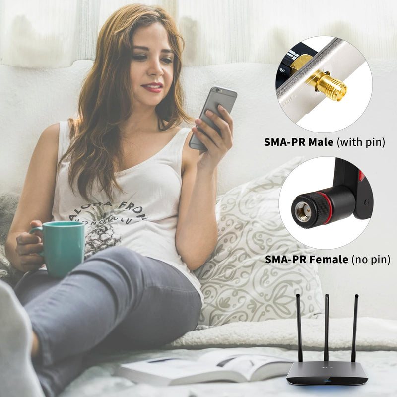 WiFi 6 6E Tri-Band 2.4GHz/5GHz/6E 9dBi Omnidirectional Antenna for PC Desktop Computer PCI-E WiFi 6E Network Card USB Bluetooth Card Wireless Router（2Pack-Black），Eifagur