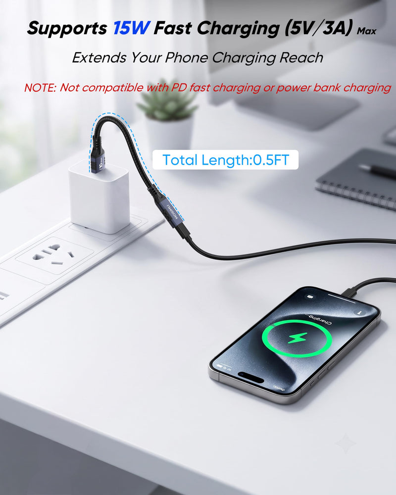 USB to USB C Adapter(0.5FT/6inch), USB C Female to USB A Male Adapter | Non-slip texture, USB 3.1 GEN 2 10Gbps Ultra-Fast Data Transfer, 15W/3A Safe Charging, for Laptop(with old usb), PC, SDD Blue-gray 0.5FT 1