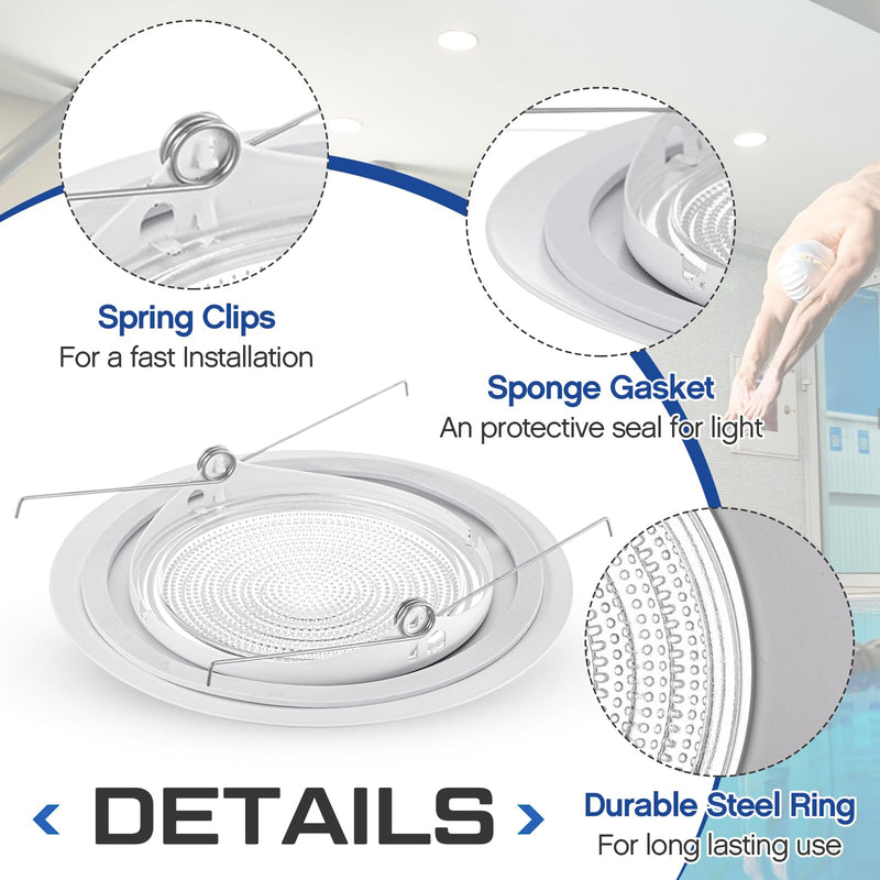 Glooglitter 2 Pcs 6 Inch Shower Trim for Recessed Light Cover White Bathroom Light Cover Replacement with Fresnel Glass Lens Waterproof for Wet Locations Ceiling