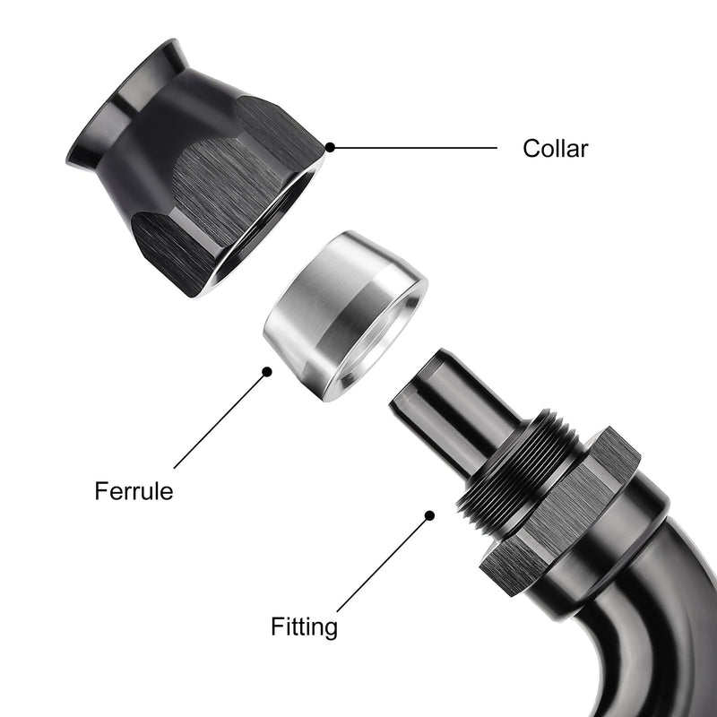 EVIL ENERGY 6AN 150 Degree PTFE One Piece Full Flow End Hose Fitting Aluminum Black