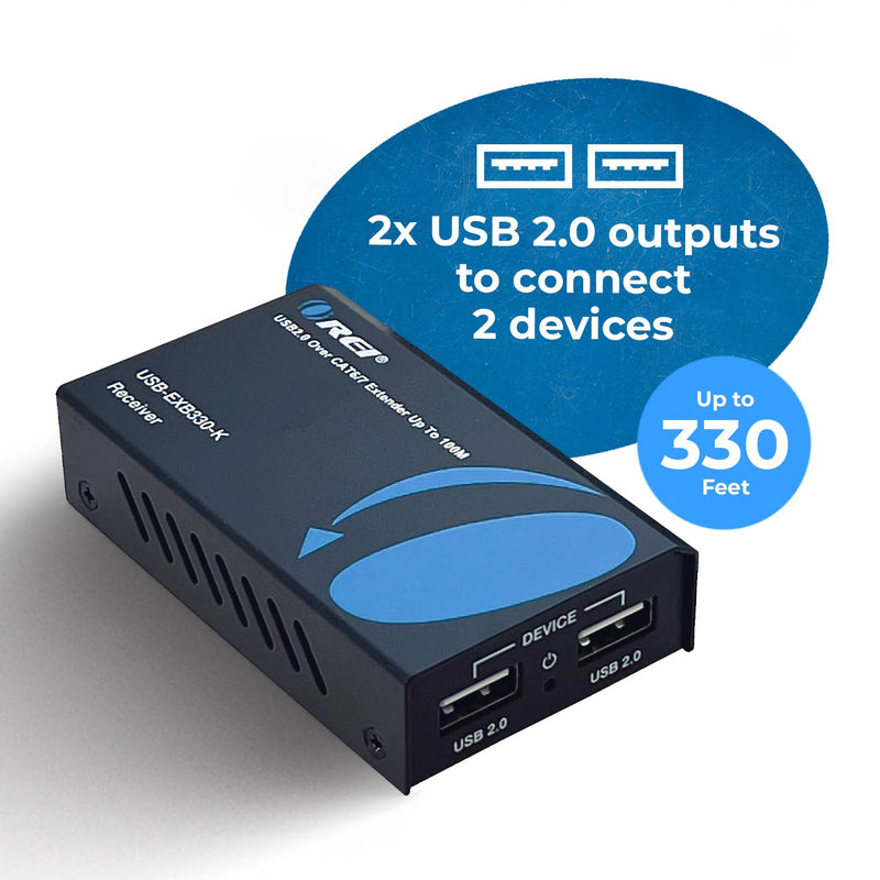 OREI USB 2.0 Over Ethernet Cat5e/6 Extender LAN Upto 330 Feet - Extends 2 Ports USB-A Signal Over LAN Ethernet - Power Over Cable for Long Distance Extension Supports All Operating System USB 2.0 - 330 Feet