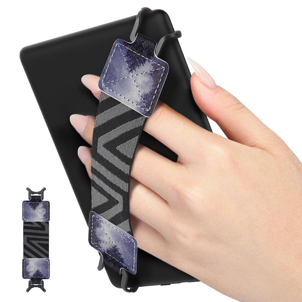 MoKo Security Hand-Strap for 6-8" Kindle eReaders Fire Tablet - Kindle/Kobo/Voyaga/Lenovo/Sony Kindle E-Book Tablet, High-elasticity Versatile Hand Strap Lightweight Finger Grip Holder, Gray Forest Patterned Strap