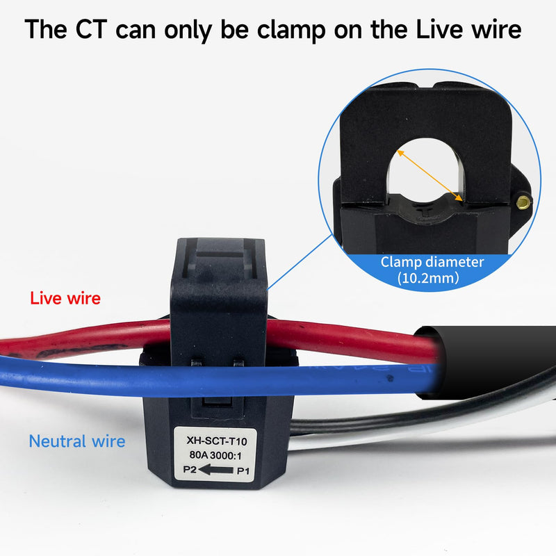 Smart Energy Monitor, Single Phase Clamp Electricity Meter with 2 * 80ACT Current Transformer, WiFi, Real-Time Electricity Monitor/Meter, Solar/Network Metering EPMC311-2*80A