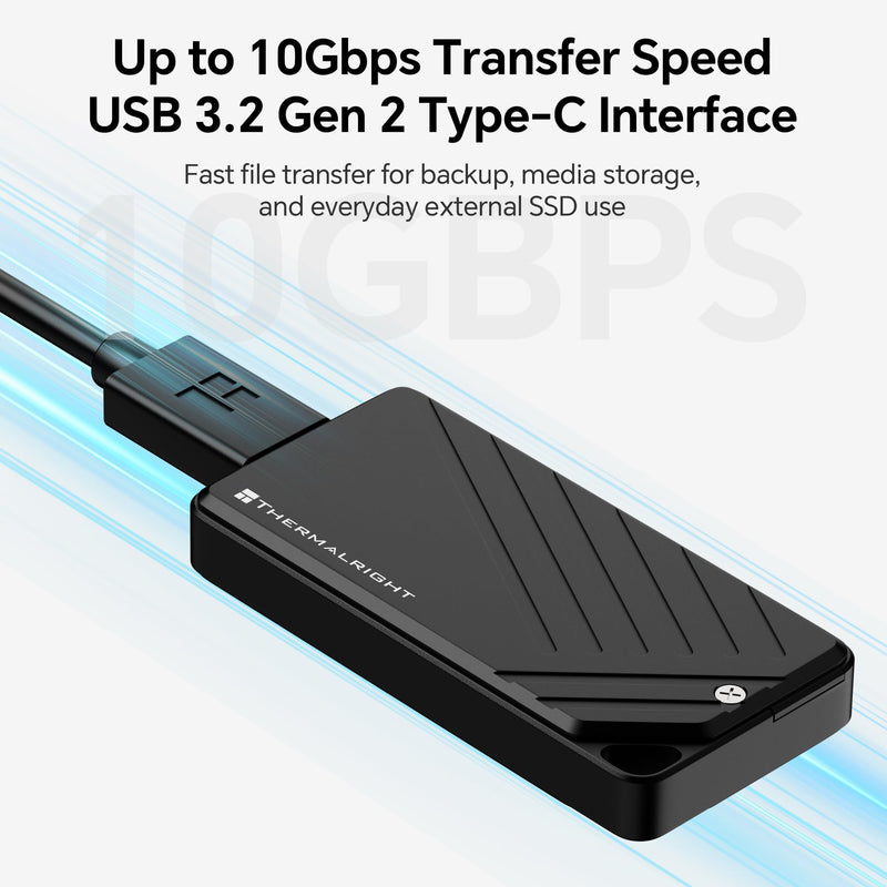 Thermalright HR-EP101 M.2 NVMe SSD Enclosure, 10Gbps USB-C | Pocket-size 10Gbps USB-C M.2 NVMe enclosure for 2230/2242 SSDs, with aluminum body, lanyard cutout, and 1-year warranty