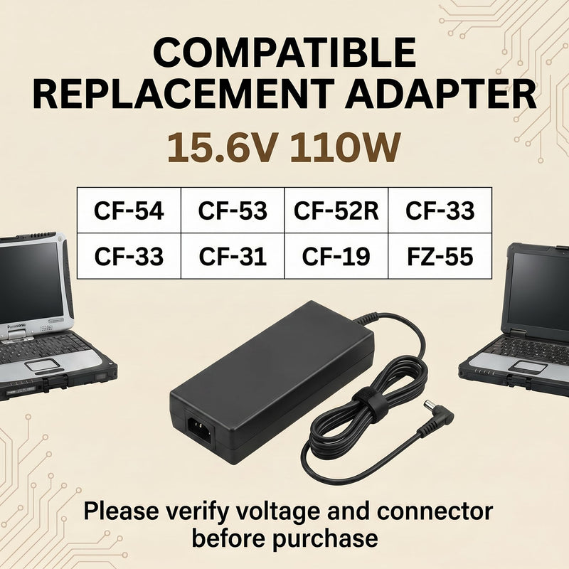 15.6V 7.05A 110W for Panasonic Toughbook Charger CF-AA5713A | 110W Laptop Charger Fit for Panasonic Toughbook FZ-55 / CF-33 / CF-31 / CF-53 / CF-19 5.5*2.5mm Charger Cord