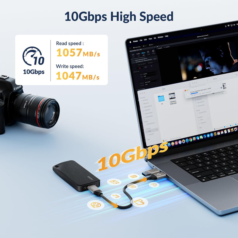iDsonix Portable SSD 256GB External Hard Drive, USB 3.2 GEN 2 up to 1000MB/s External Solid State Drive with 2 in 1 USB C Cable Compatible with Xbox, PS5, Mac, PC, Laptop, Camera, i10PRO