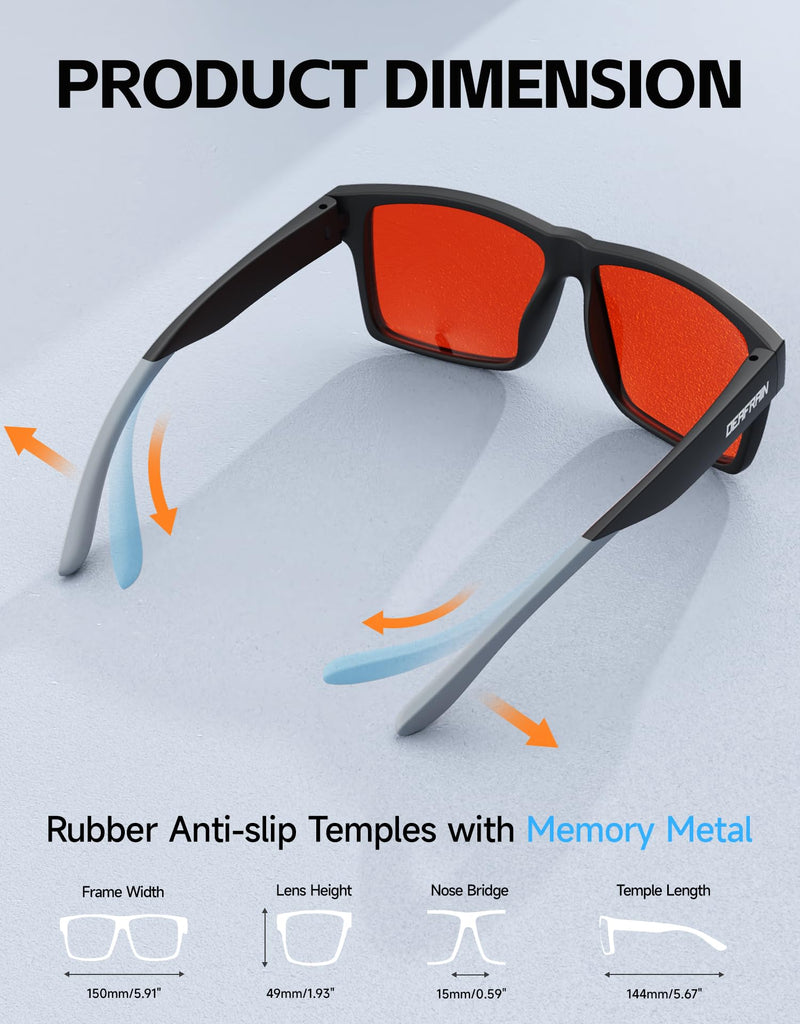 DEAFRAIN Blue Light Blocking Glasses for Men Women for Screen Glasses | XL Size, Big Heads, Computer Gaming TV, Anti Eye Strain Matte Black/Grey Gaming-Orange