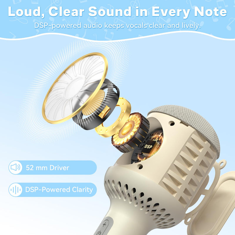 StageSound Kids Karaoke Microphone with Lights, Bluetooth Wireless | Handheld Mic for Kids & Adults, 6 Voice Modes, RGB & Night Light, Headphone Jack, 5-10H Play, Birthday Gift