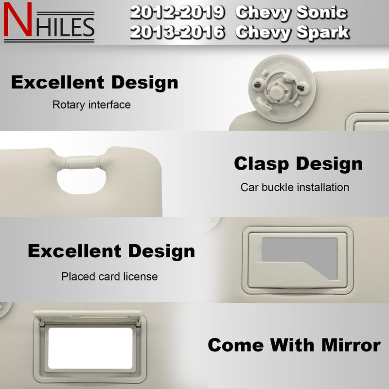 NHILES Driver Left Side Sun Visor Replacement Compatible with Chevy Sonic 2012-2019 Spark 2013-2016 Colour Gray Gray (Left Driver)