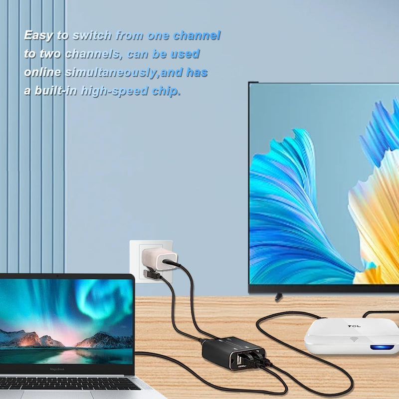 Ethernet Splitter 3Ports Switch 1 in 2 Out High Speed 1000Mbps RJ45 Ethernet Splitter LAN Splitter,Gigabit Internet Splitter with USB Power Cable for Cat5/5e/6/7/8 Cable