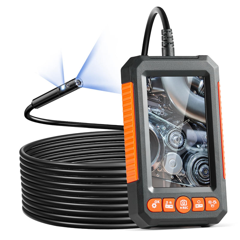 VEVOR Endoscope Camera with Light, Dual Lens Industrial Borescope, 4.3" Screen 1080P Inspection Camera, 8 + 1 Lights, 4X Zoom, IP67 Waterproof Snake Camera for Auto, Plumbing (16.4FT Cable, 32GB Card) 4.3" Screen-Dual Lens