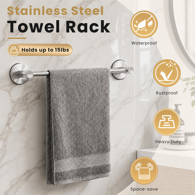 Towel Racks for Bathroom, No-Drill Suction Cup Towel Bar, Stainless Steel Adjustable Towel Holder 14.6-24Inch for Shower, Kitchen, Bathroom Wall(Silver) Silver
