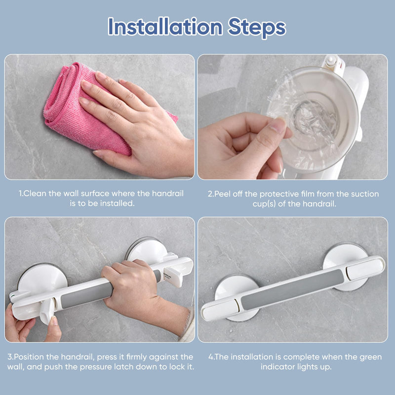 Grab Bars for Bathtubs and Showers with Indicator, Suction Cup Shower Handle, Surface Safety Grip, Strip Locking Latches Removable Bathroom Support, Easy Install Tool-Free Design (1-PCS) 1-PCS