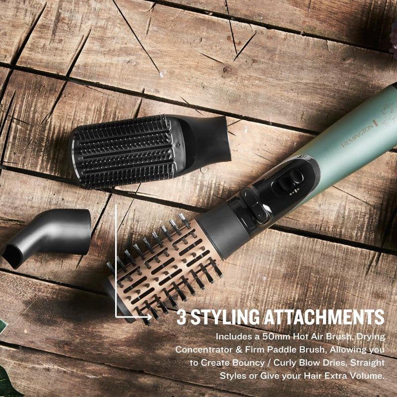 Remington Hot Air Styler, Botanicals Rotating Hot Brush, Round Brush and Paddle Attachment, Micro-Conditioner Infused Bristles, for Long, Mid and Short Hair, Ionic Hairdryer, 3in1 Airstyler