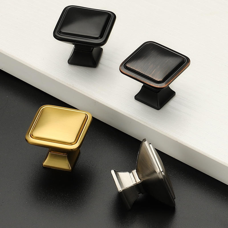 10 Pack Black Cabinet Knobs - 1.2" Square Drawer Knobs for Kitchen, Dresser, Cabinets - Matte Black Solid Hardware 10