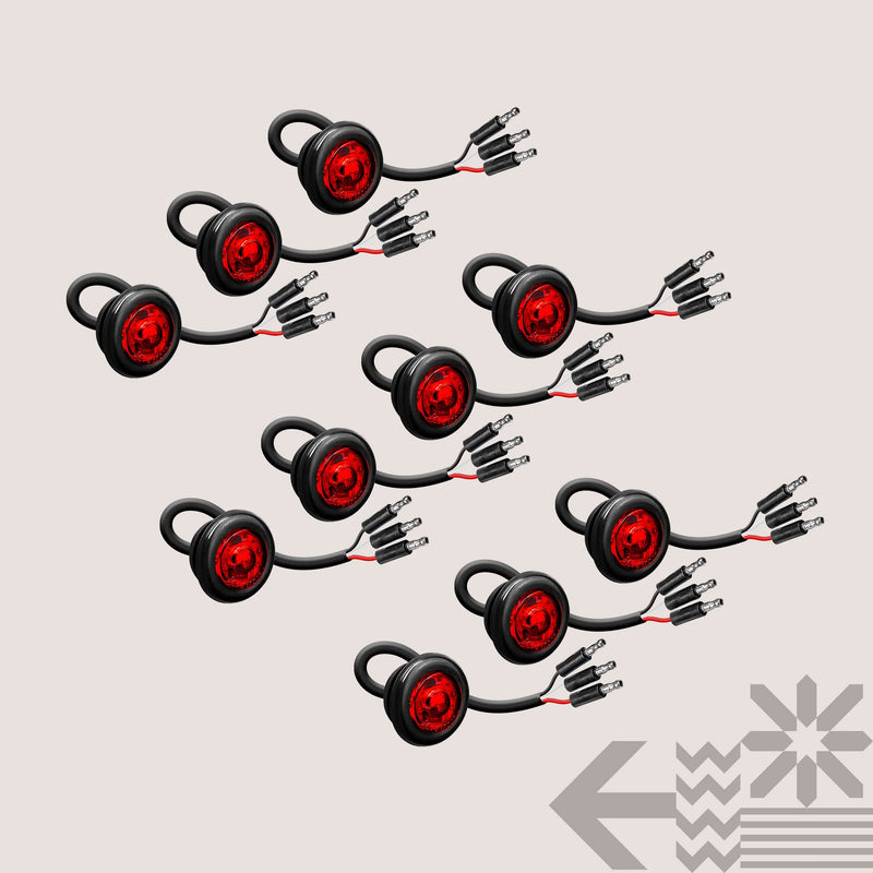 TRUE MODS 10pc 3/4" Inch Round Red Trailer 12V LED Marker Light [3 Wire/Turn Brake Tail TBT Lights] [DOT FMVSS 108] [SAE P2PC] [Semi-Spherical Output] [IP67 Waterproof] Small Markers for Trailer Truck 10 Pack Red (TBT)
