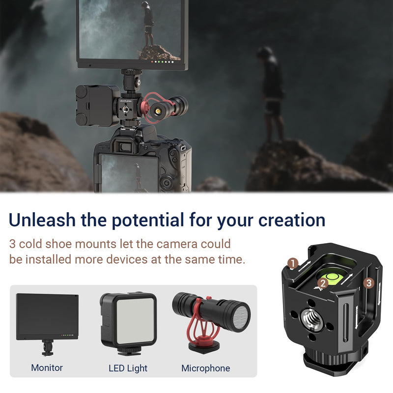  [AUSTRALIA] - Triple Cold Shoe Mounts Adapter, 3/8'' Screw Hole to 1/4'' Screw Hole, Aluminum Alloy Hot Shoe Extension Bracke for DSLR Camera Flash Light, Monitor, Microphone-Black Black