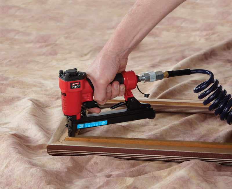 Arrow PT50 Oil-Free Pneumatic Staple Gun, Professional Heavy-Duty Stapler for Wood, Upholstery, Carpet, Wire Fencing, Fits 1/4”, 5/16”, 3/8", 1/2", 9/16” Staples , Red 1 Unit
