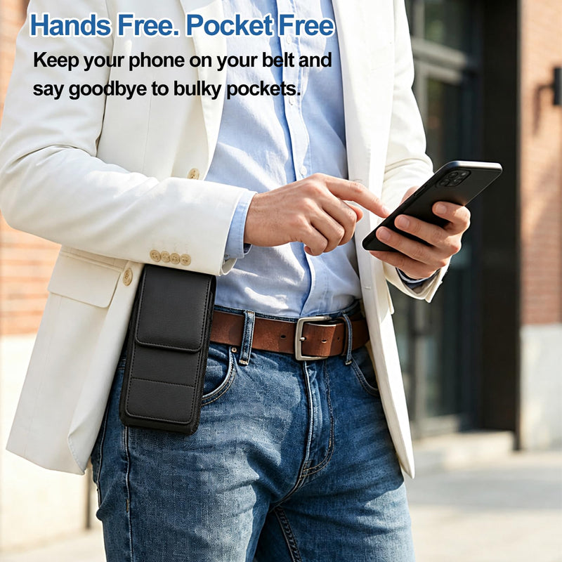 Leather Phone Holster for Samsung Galaxy S25 Ultra, Black | Belt Clip, Magnetic Closure, Card Holder, Premium PU Leather, Elastic Side Bands, Soft Lining, Fits Protective Cover on