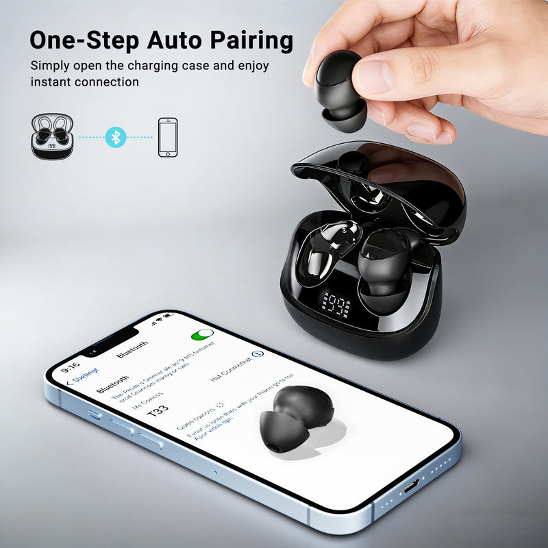 T33 Sleep Earbuds, Bluetooth 6.0 Noise Cancelling Sleep Headphones for Side Sleepers, ANC Up to 98%, Sleep Mode, 48H Playtime, Small Earbuds Comfort Fit for Sleeping, Travel, Work, Gold