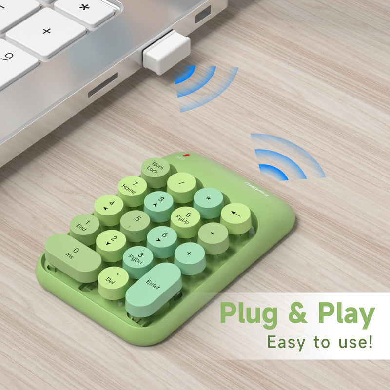 MOFII Wireless Number Pads - Green Numeric Keypad 18 Keys USB 2.4G Round Keycap Colorful Extensions Keypads, Financial Accounting Portable Numpad 10 Key for Laptop/PC/Notebook/Surface Pro