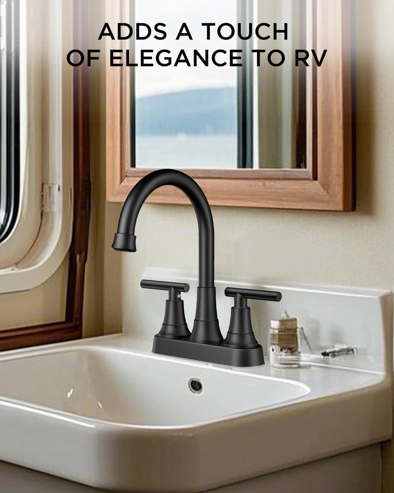 FORIOUS Matte Black Bathroom Faucets, 4 Inch Centerset Bathroom Sink Faucet 2 or 3 Hole with Pop up Drain and cUPC Hose, Two Handles Control, 360° spout for Restroom,Vanity, RV Classic