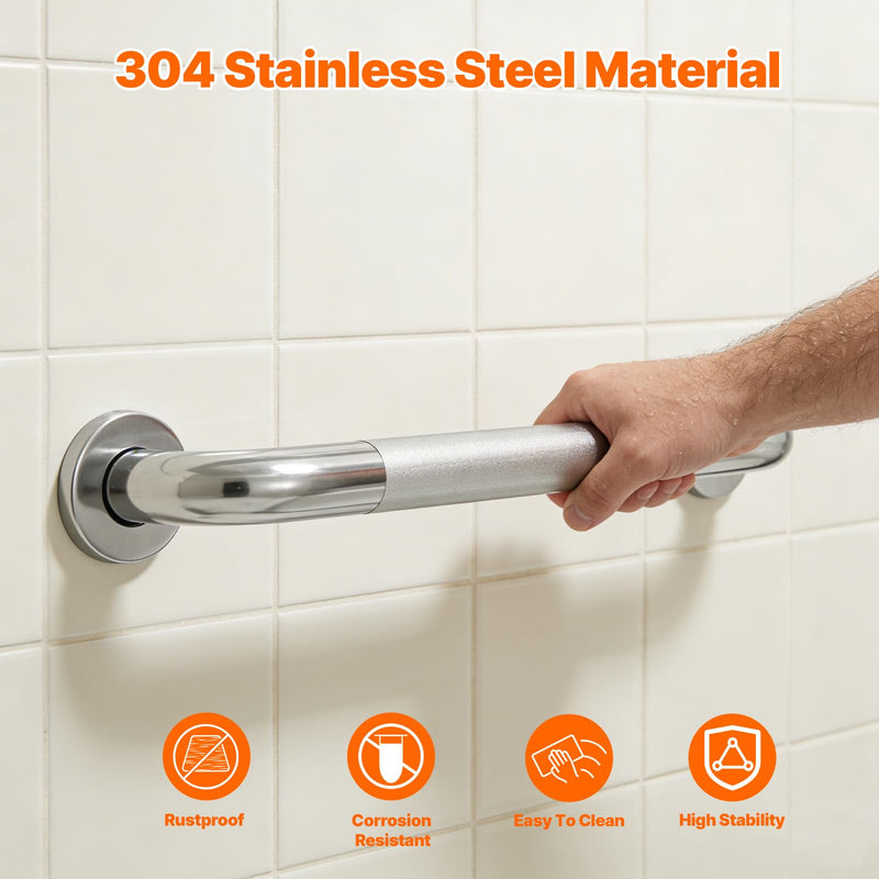 304 Stainless Steel Handrail, 12 Inch Home Care Bath Handrail, Safe Load Capacity 500lb, Grab Bar Suitable for Bathrooms, Stairs, Corridors（12 Inch）