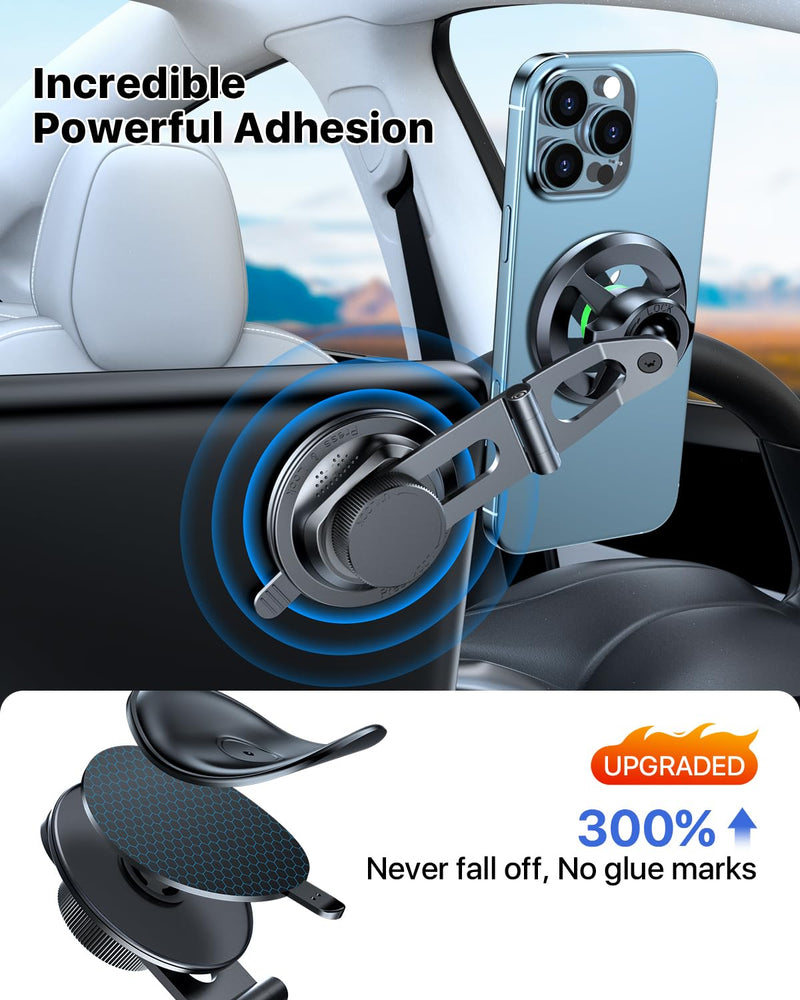 Upgrade for Tesla Phone Mount [Strong Magnet & Foldable] MagSafe Car Mount for Tesla New Model Y Juniper Model 3, 360° Adjustable for Tesla Phone Holder fits for iPhone | [360° Adjustable 99LBS Ultra Suction] Cell Phone Holders for Tesla Cars/Gym/Mirro...