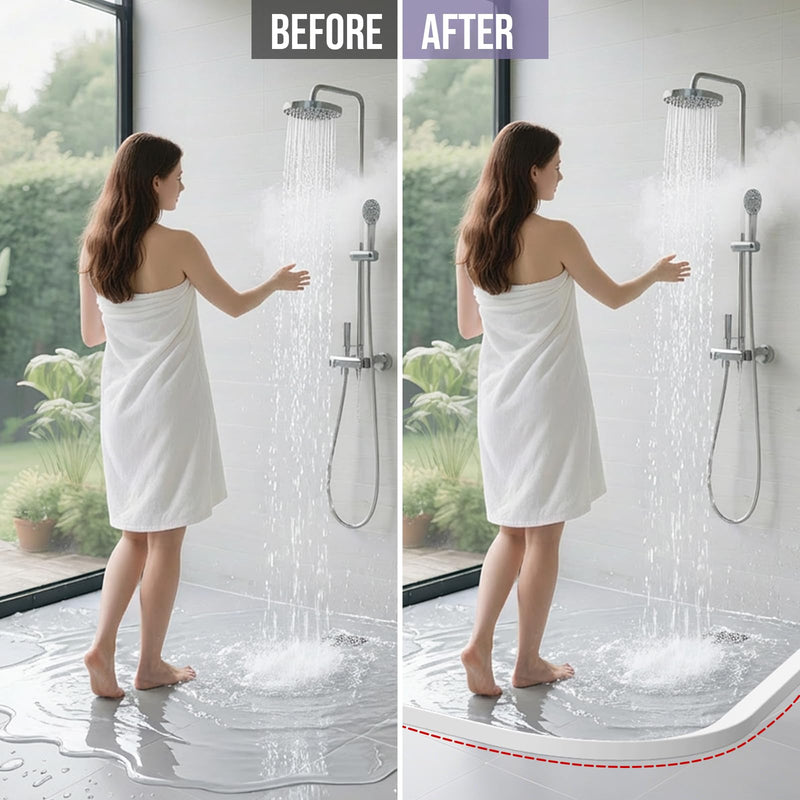 Shower Threshold Water Dam Barrier - Versatile, Silicone Shower Water Guard Stopper Seal Strip for Bathroom Floor, Bathtub Rim, Kitchen Countertop (White, 59 In/ 1.5M) White