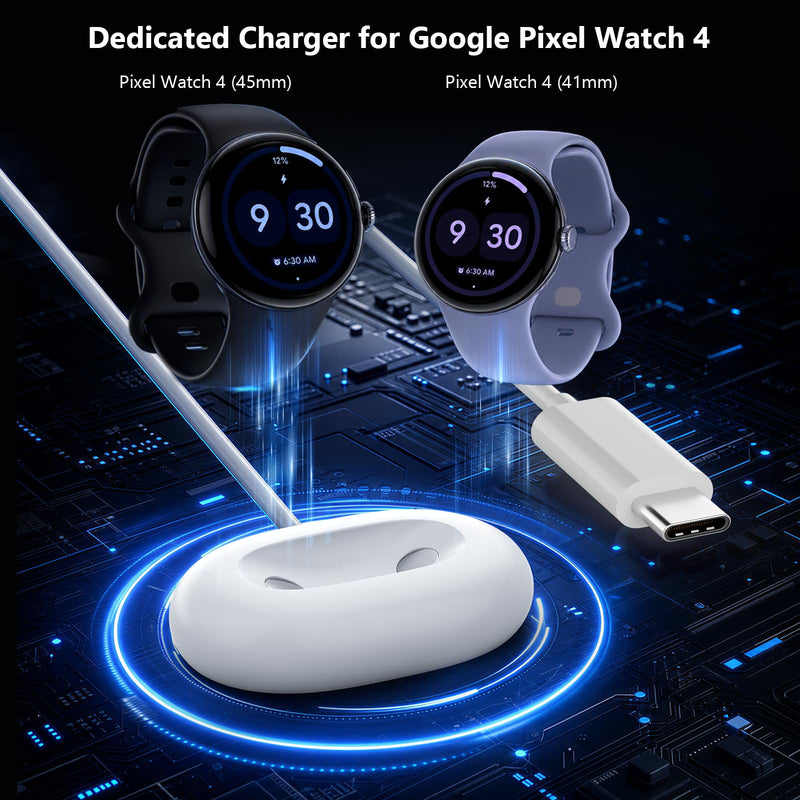 Magnetic Charging Cable for Google Pixel Watch 4 - White | 3.3FT, Type-C to 2 Pin Fast Charger with USB-A Adapter, Replacement Charging Dock for Pixel Watch 4 2025 (41mm/45mm)