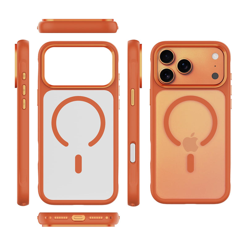 Magnetic Phone Case for iPhone 17, PC+TPU Hybrid, MagSafe Compatible, Sandblasting Back with Orange Frame, Anti-Fingerprint (Black, iPhone 17 Pro) Black