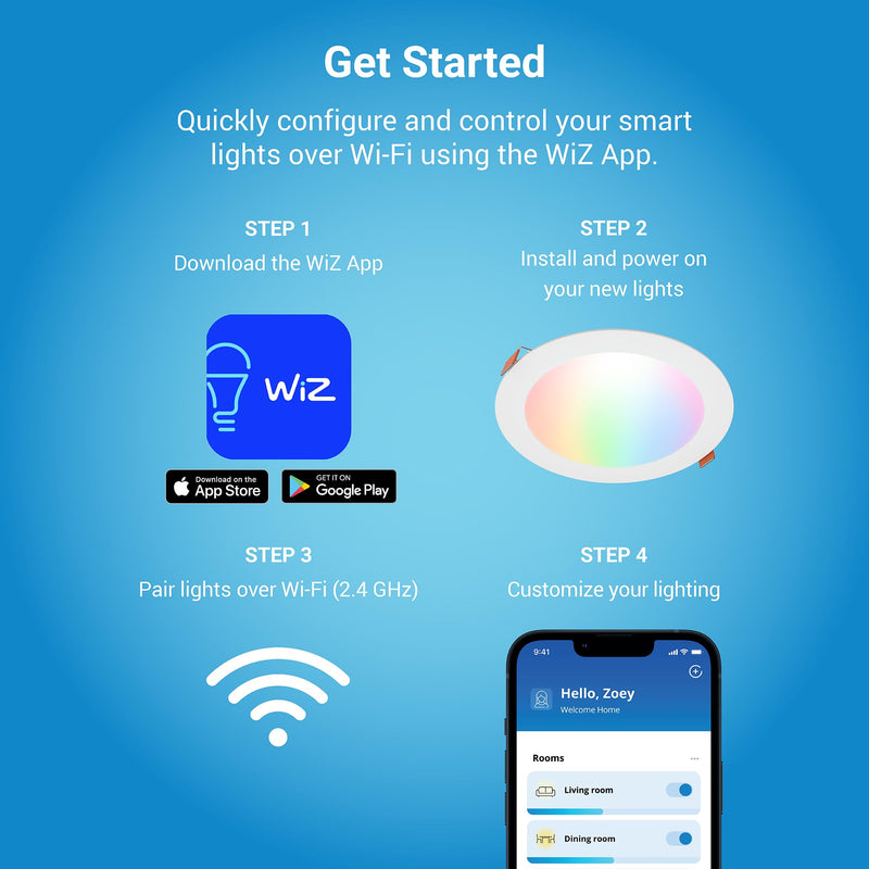 HLB6099WZRGBWMWR: HALO 6” Smart Wi-Fi Slim Canless LED Downlight Powered by WiZ Pro, Dimmable Full Color with Smart Home Integration 6 inch No Housing Required: Canless LIGHT