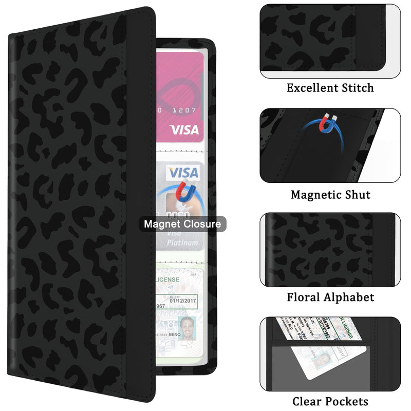 Car Registration and Insurance Holder, with Magnetic Closure for License, Cards and Documents, All Vehicle Needs and Car Accessories (Leopard-Black) Leopard-Black