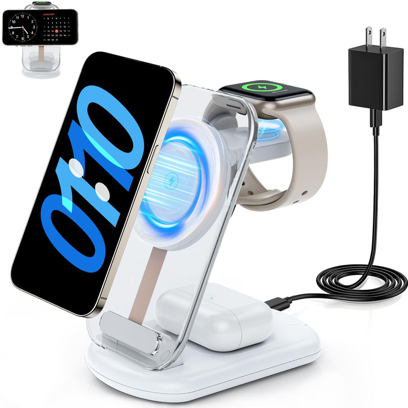 2024 Version 3 in 1 Wireless Fast Charging Station for iPhone Apple Watch,Foldable Charger Stand Dock Multiple Devices for 15/14/13/12,iWatch Ultra/SE/9/8/7/6/5/4/3/2/1, Air Pods 3/2/Pro (White) white