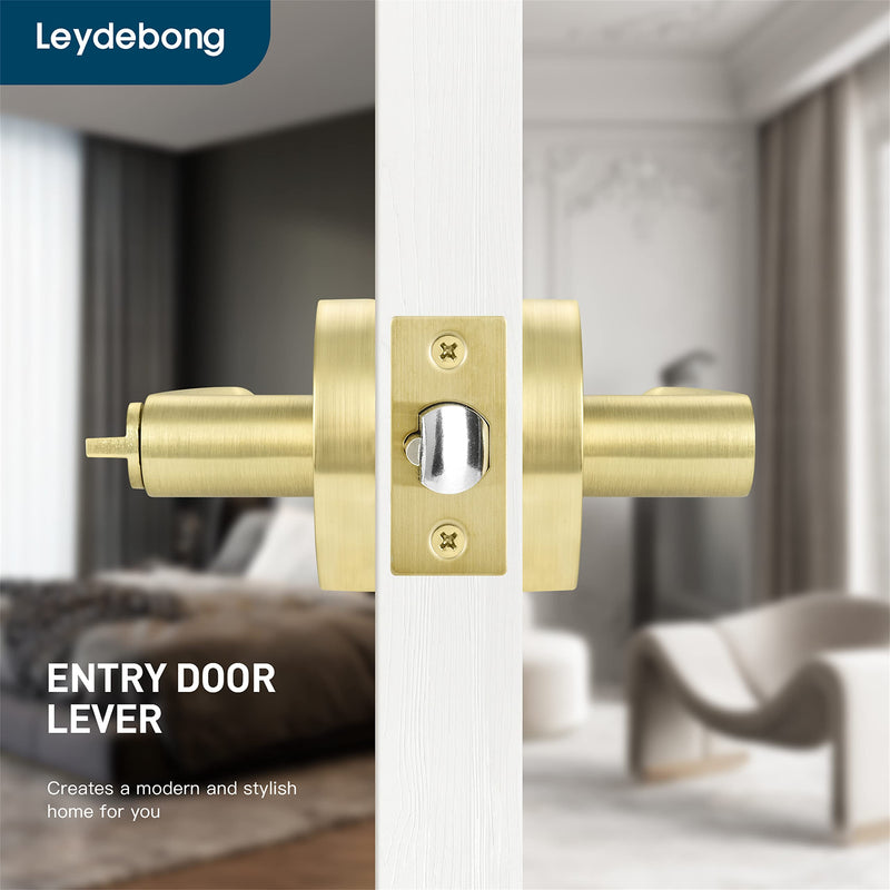 Leydebong 1 Pack Door Knobs with Keys, Entry Door Handles Light Satin Brass, Bedroom Bathroom Front Door Handle with Keys, Keyed Alike Door Levers for Interior Exterior Use, Round Modern Door Handles Keyed Entrance-Keyed Alike