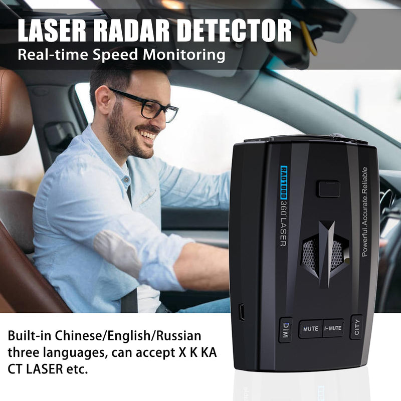 RAD1000 Laser/Radar-Detector for Cars with Suction Cup Mount - X/K/Ka/KU/ST/CT Band & Laser Detection, Long Range Detection, Led Display, VG-2 Immune, Mute Memory, Multi-Mode, Ideal Gifts (Black)