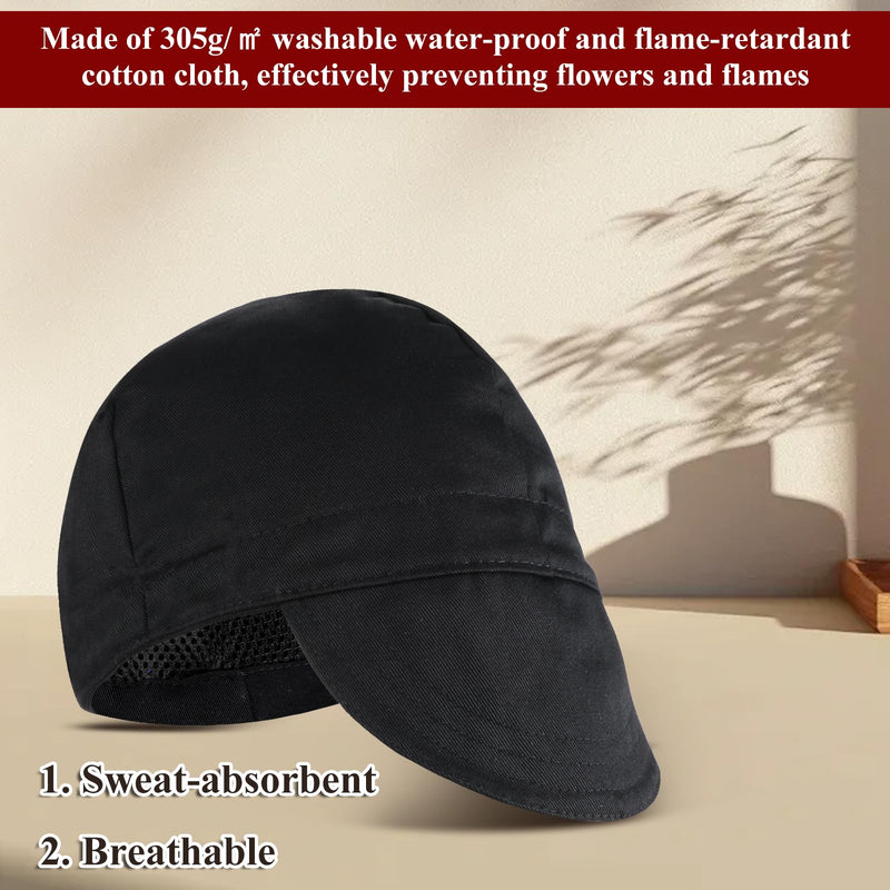 Reversible Welding Cap for Men, Washable Water Fireproof Fire Retardant Cotton Cloth Welding-Hat, Protective Welders Cap for Safety and Head Protection While Welding to Men Women(Black) Black