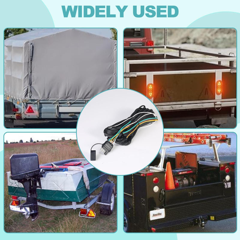 22FT 4 Pin 5 Wire Trailer Wiring Harness Protected by Nylon Net Tube, Utility Pure Copper Boat Trailer Wiring Kit for Trailer Tail Light Rewiring, Waterproof 4 Pin 5 Wire Trailer Connector