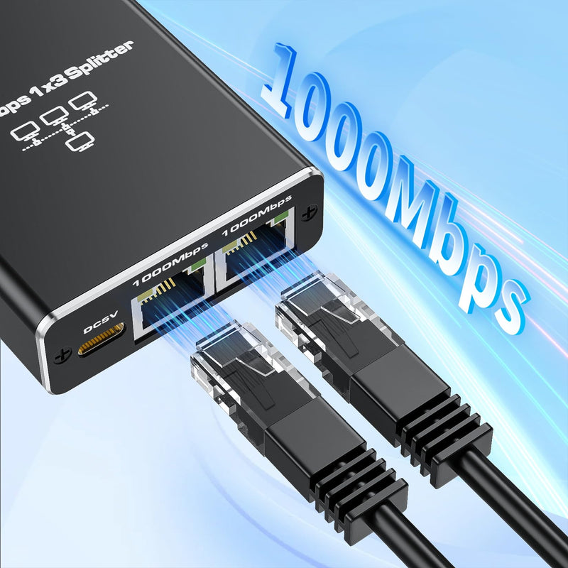Ethernet Splitter 1 to 3, ALYYDBG 1000Mbps RJ45 Internet Splitter with USB Power Cable, LAN Splitter Using Cat5/5e/6/7/8 Cable for PC, TV, PS5, Printer etc 1000Mbps 1 to 3