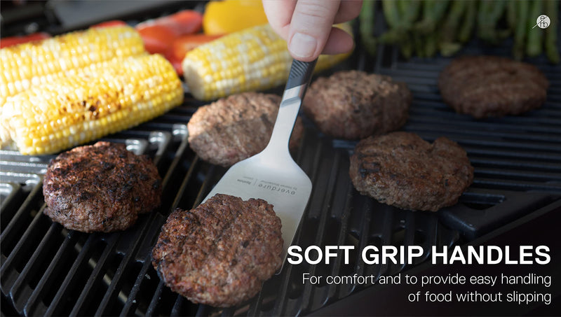 Everdure Premium Pack of 2 BBQ Tool Kit: Brushed Stainless Steel Tongs and Spatula with Soft Grip Handles, Durable Heavy-Duty Grilling Tools and Cooking Utensils Set Medium Tool Kit