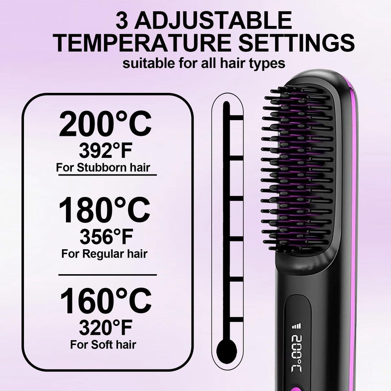 Go Brush Pro 2026 UK, Cordless Ceramic Heated Hair Straightening Comb, 3 Heat Settings & LED Screen & USB Rechargeable, Hair Straightener Brush for Short Hair Styler, Travel Portable