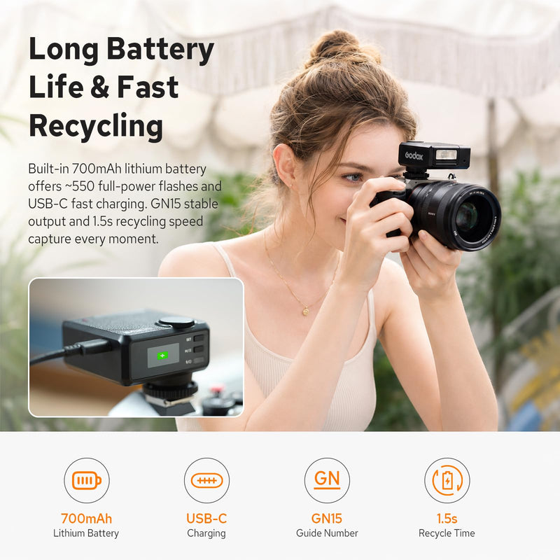 Godox iM30Pro iM30 Pro Mini Camera Flash, GN15 Mini Flash, AUTO/Manual Mode | 550 Full-Power Flashes, 1.5s Recycle Time, HD Color Screen, Built in Lithium Battery, Tiltable Head, Single-Contact Hotshoe