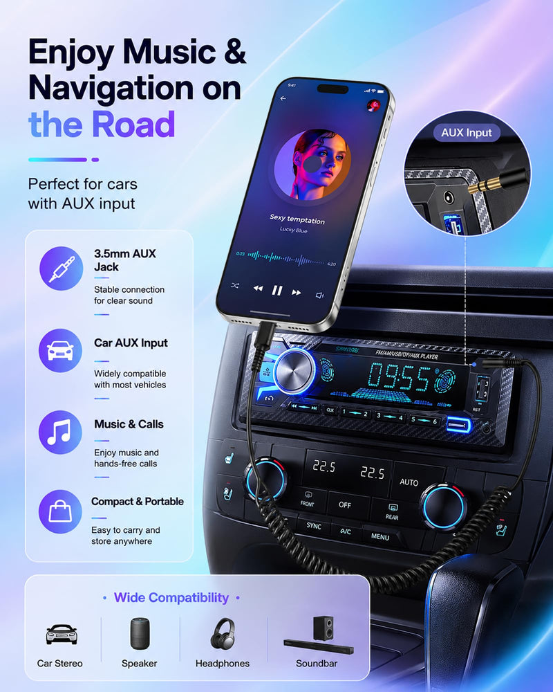 iPhone Aux Cord, Coiled Lightning to 3.5mm Ox Cable for Car Stereo Speaker | Lightening to 3.5mm Aux Jack, Retractable 6ft Lighting Auxiliary Car Stereo Auxiliar Ox Adaptador Audio Flexible for Apple